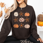 Retro Halloween, Flowers, Pumpkins, Patterned, Autumn, Fall Sweatshirt