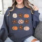 Retro Halloween, Flowers, Pumpkins, Patterned, Autumn, Fall Sweatshirt