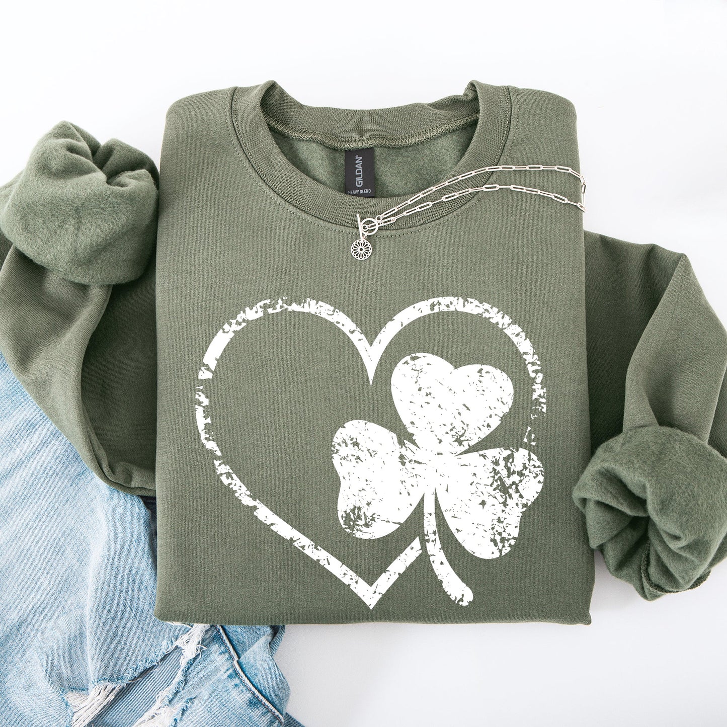 Retro Heart, Vintage, St Patrick's Day, Shamrock, Clover, Lucky, Leprechaun Sweatshirt
