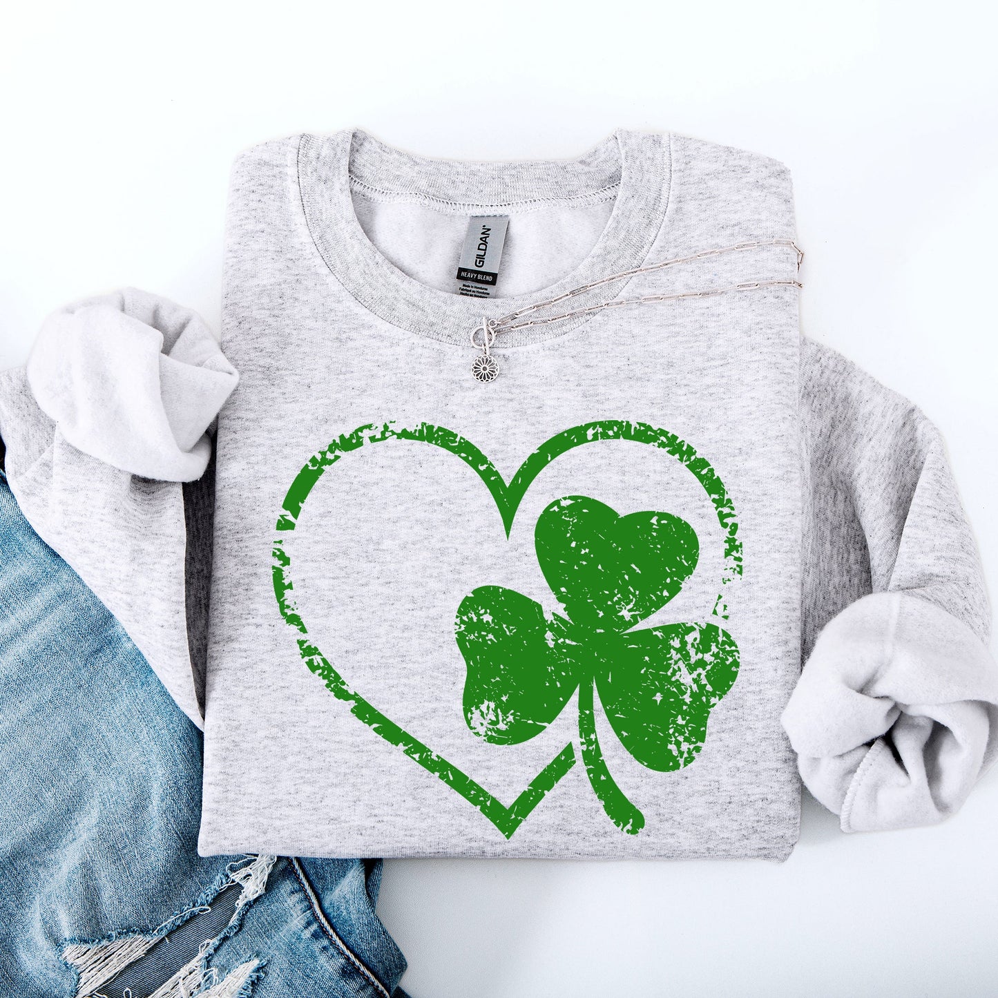 Retro Heart, Vintage, St Patrick's Day, Shamrock, Clover, Lucky, Leprechaun Sweatshirt