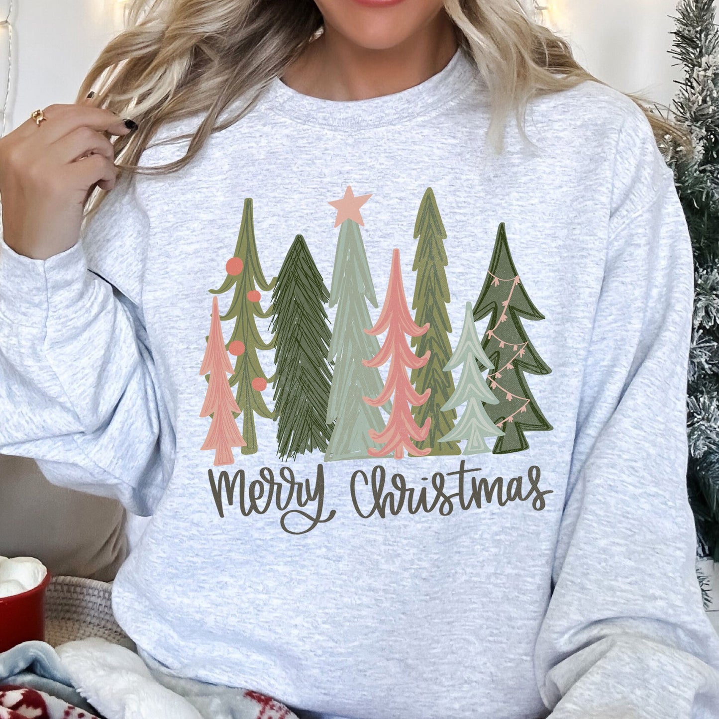 Retro Merry Christmas Trees, Pastel Christmas Sweatshirt