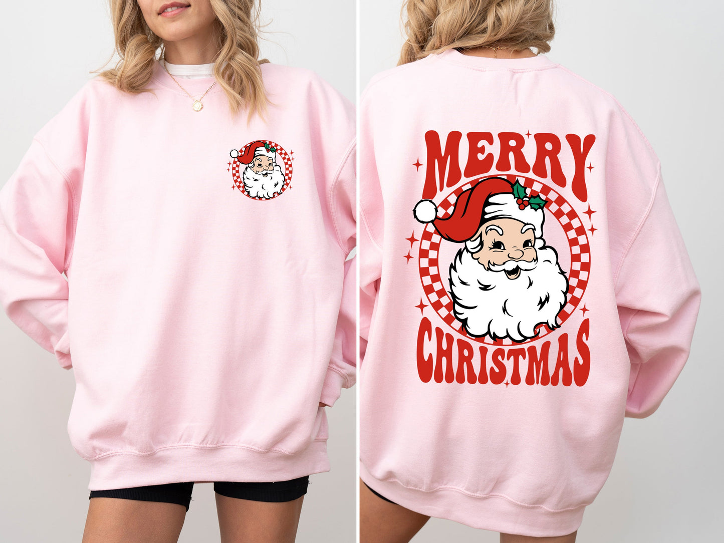 Retro Santa Checkered, Front and Back, Merry Christmas, Winter, Snow, Xmas Sweatshirt