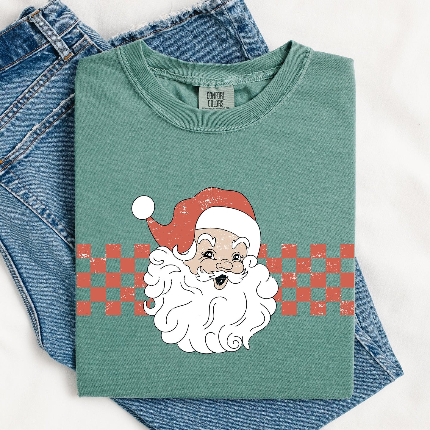 Retro Santa Checkered, Red, Christmas, Winter, Snow, Xmas Tshirt Comfort Colors T-Shirt