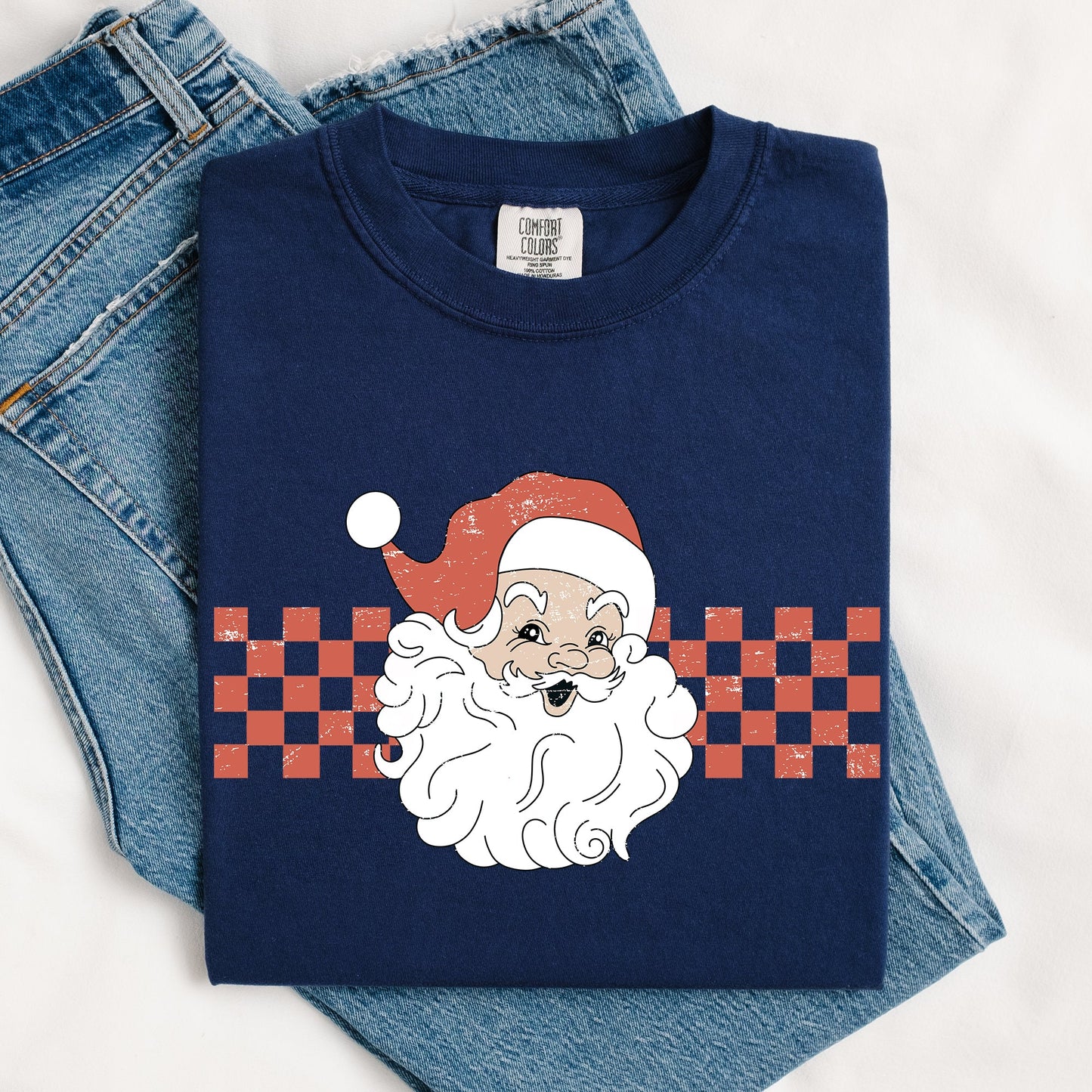 Retro Santa Checkered, Red, Christmas, Winter, Snow, Xmas Tshirt Comfort Colors T-Shirt