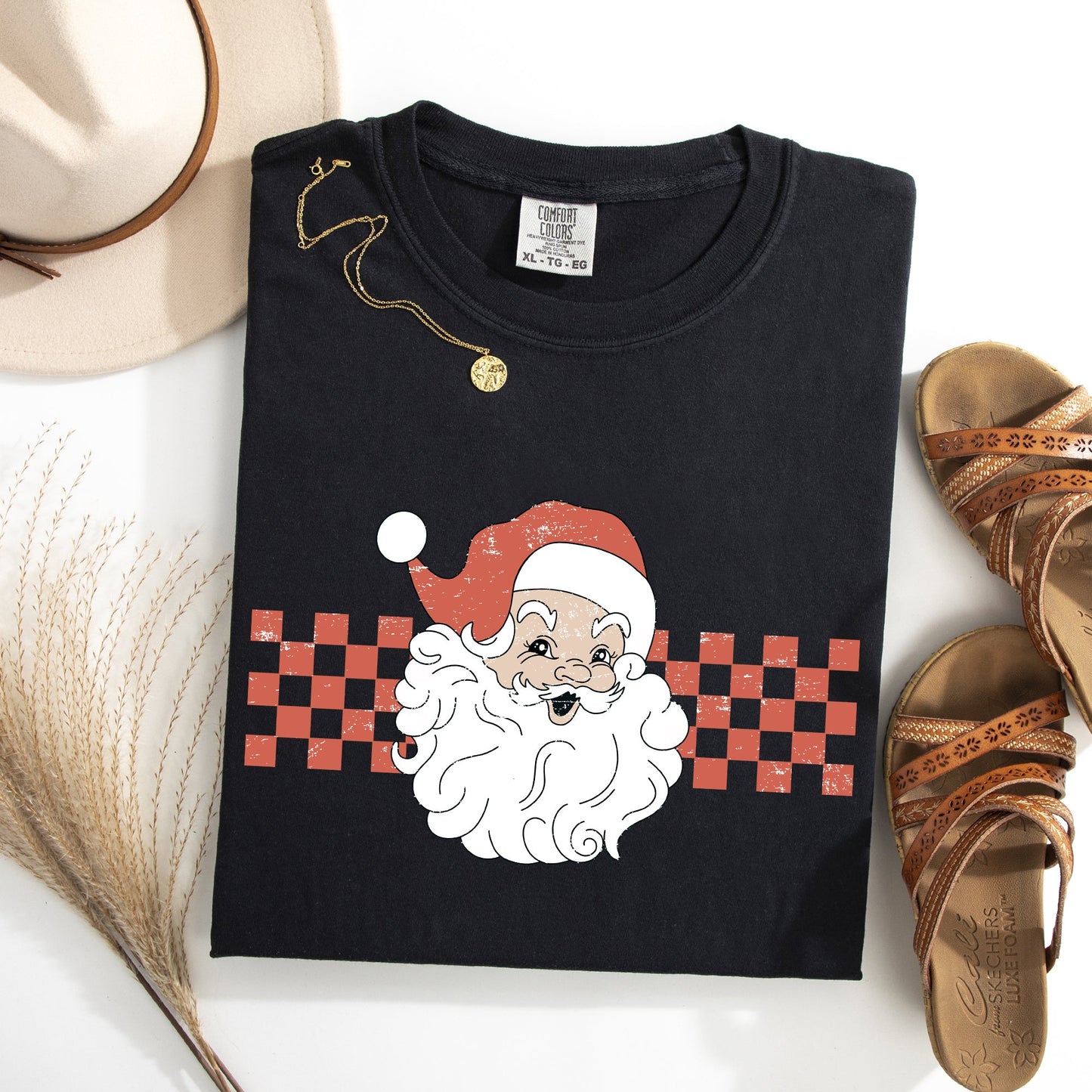 Retro Santa Checkered, Red, Christmas, Winter, Snow, Xmas Tshirt Comfort Colors T-Shirt