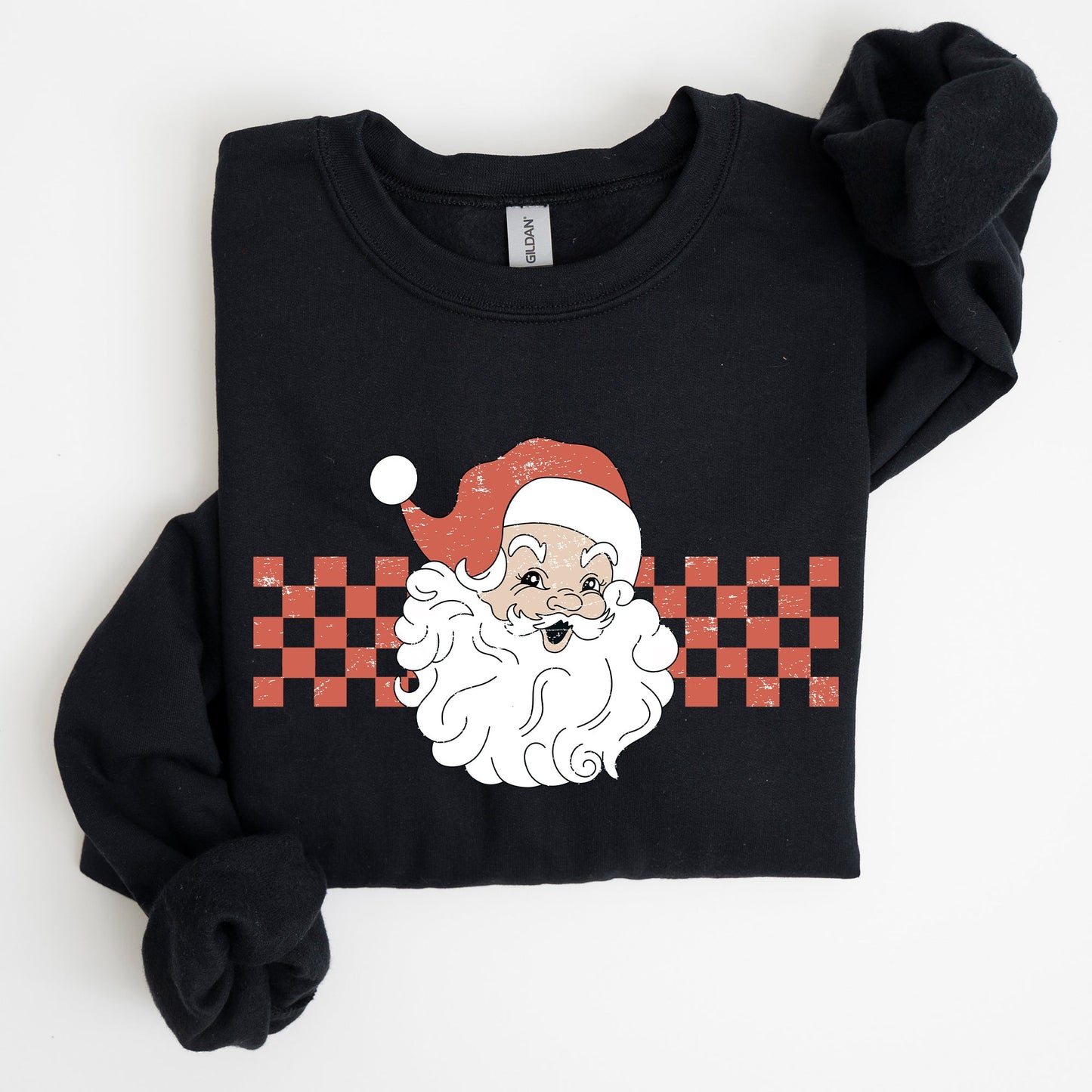 Retro Santa Checkered, Red, Christmas, Winter, Snow, Xmas Sweatshirt