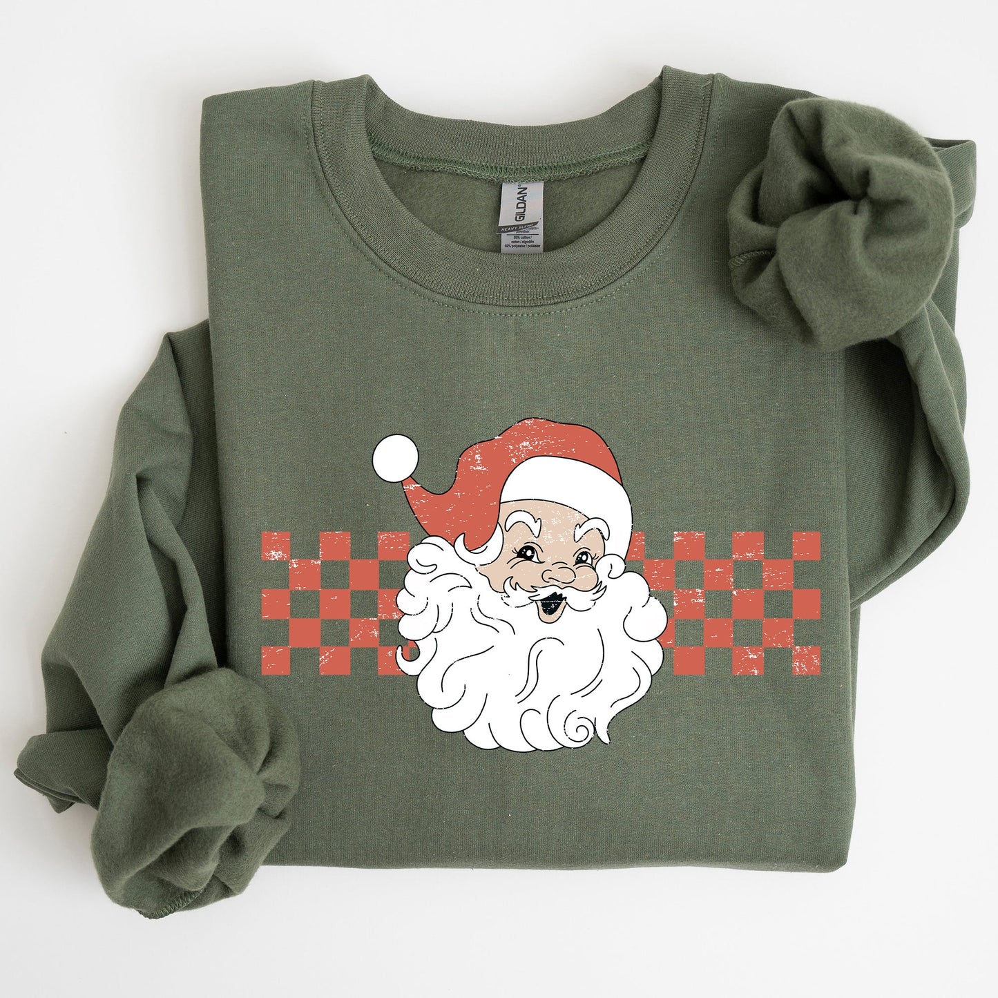 Retro Santa Checkered, Red, Christmas, Winter, Snow, Xmas Sweatshirt