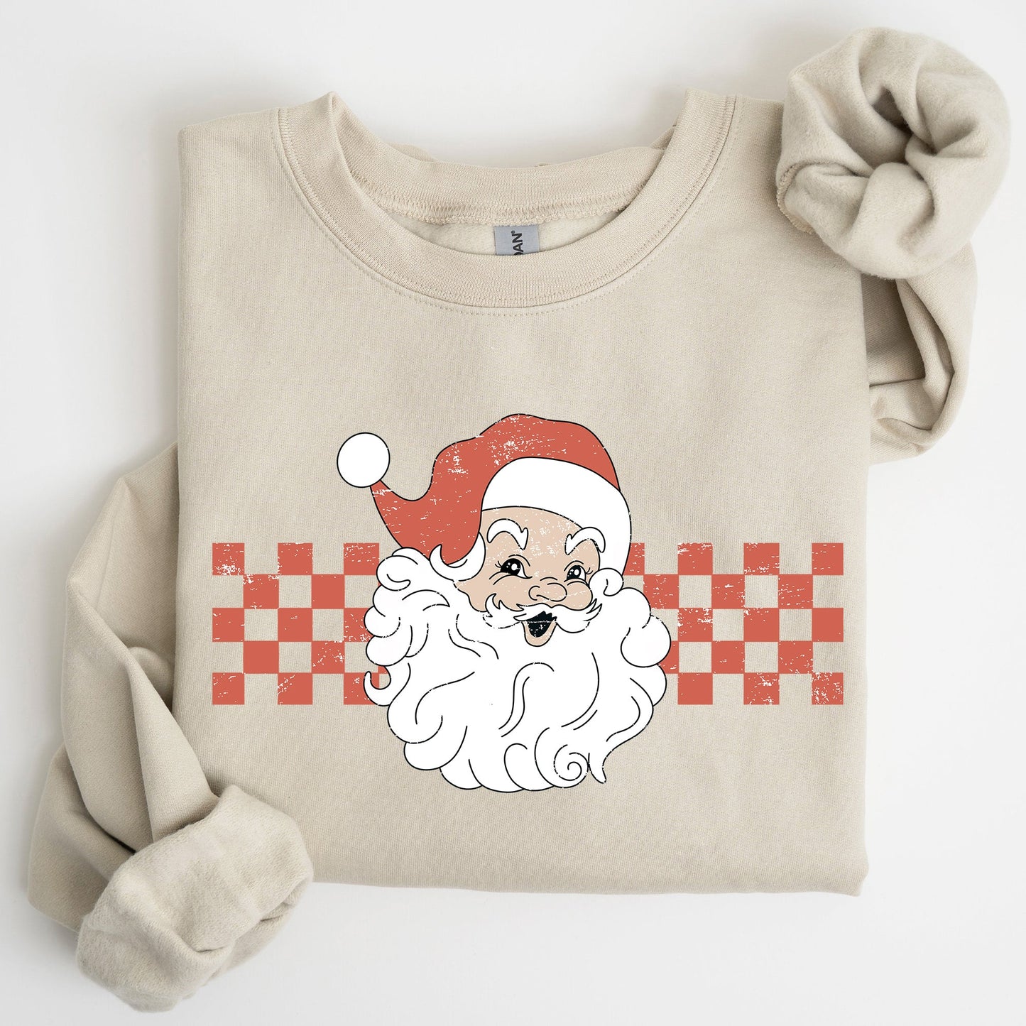 Retro Santa Checkered, Red, Christmas, Winter, Snow, Xmas Sweatshirt