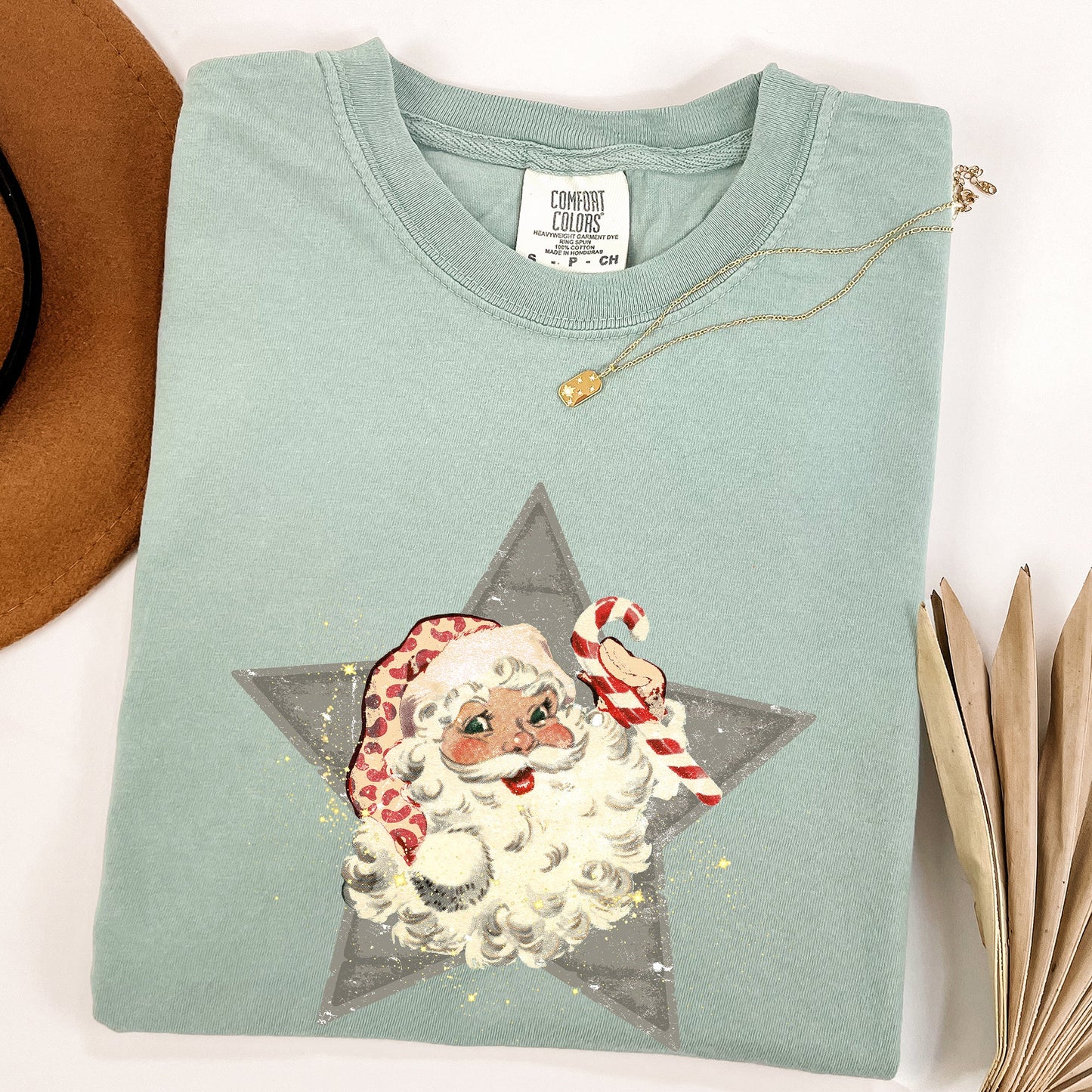 Retro Santa Green Star, Christmas, Winter, Xmas Tshirt Comfort Colors T-Shirt