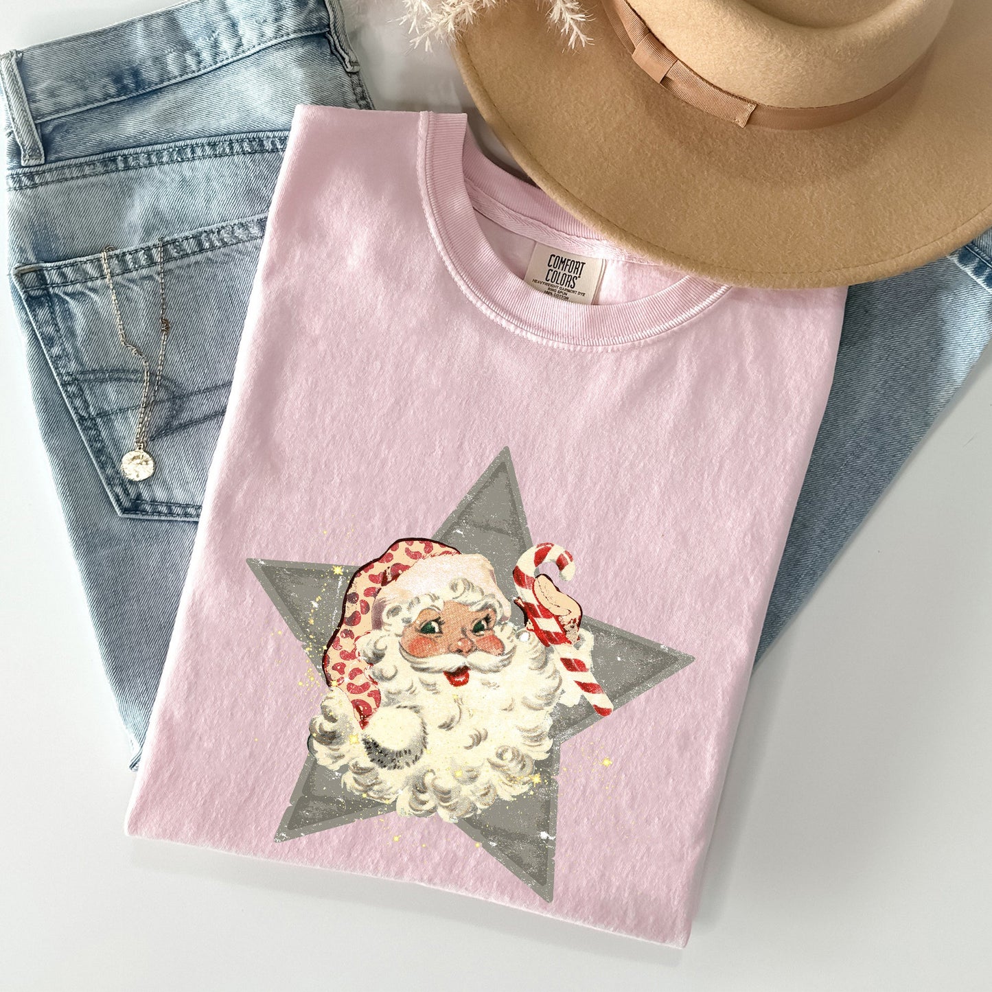 Retro Santa Green Star, Christmas, Winter, Xmas Tshirt Comfort Colors T-Shirt