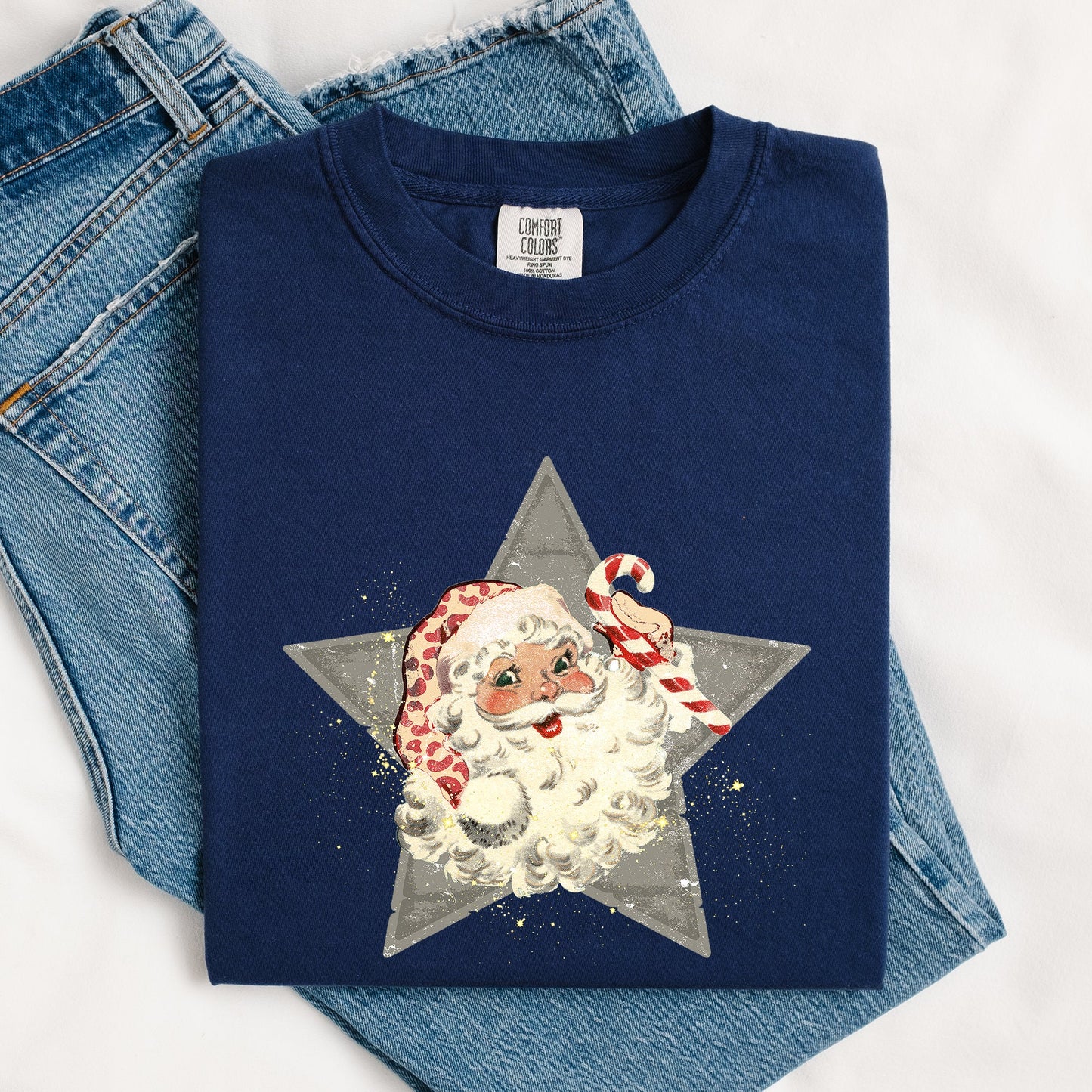 Retro Santa Green Star, Christmas, Winter, Xmas Tshirt Comfort Colors T-Shirt