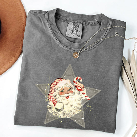 Retro Santa Green Star, Christmas, Winter, Xmas Tshirt Comfort Colors T-Shirt