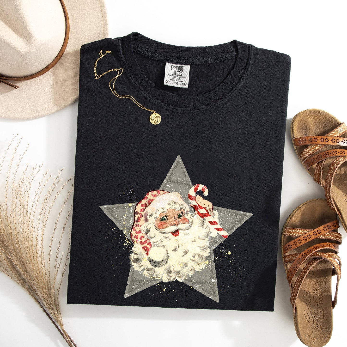 Retro Santa Green Star, Christmas, Winter, Xmas Tshirt Comfort Colors T-Shirt