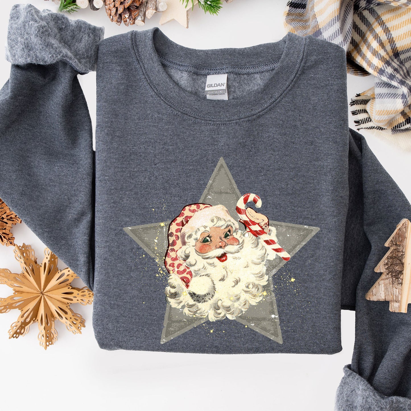 Retro Santa Green Star, Christmas, Winter, Xmas Sweatshirt