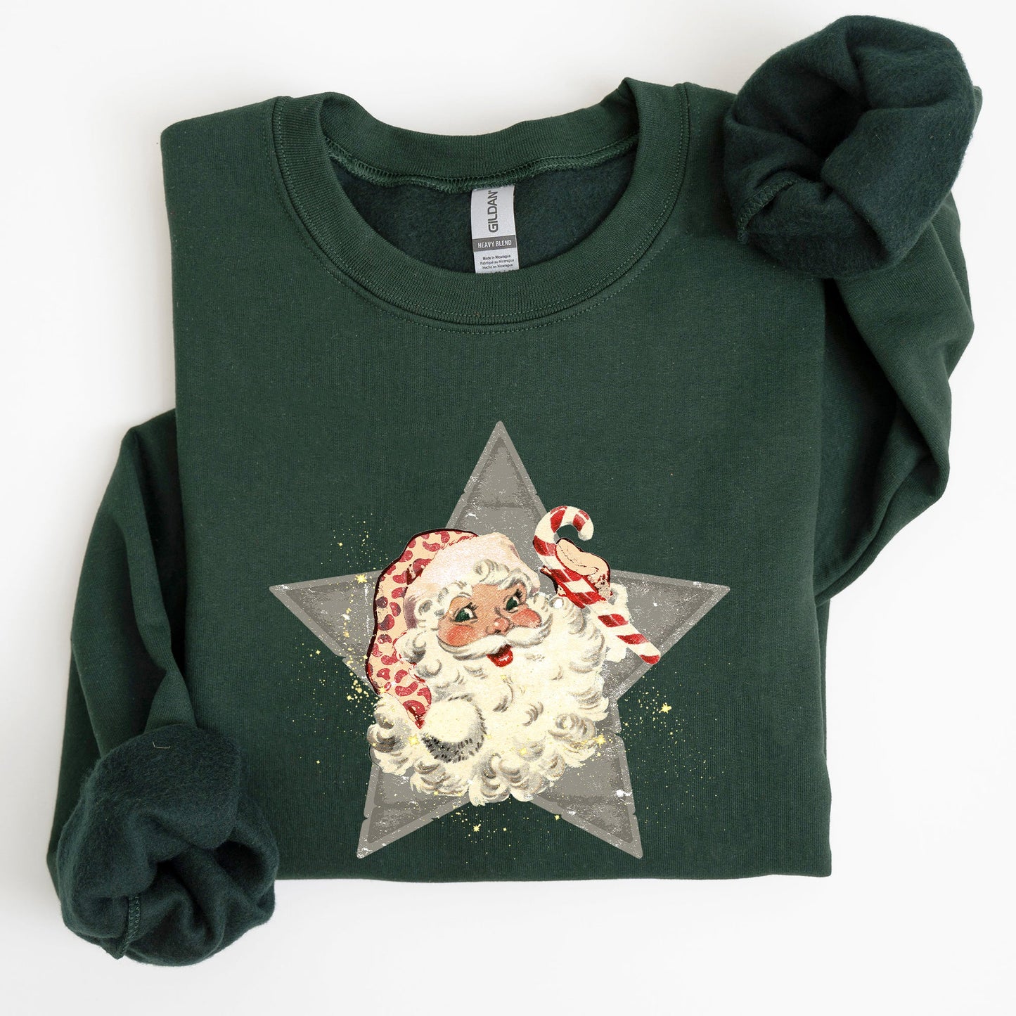 Retro Santa Green Star, Christmas, Winter, Xmas Sweatshirt