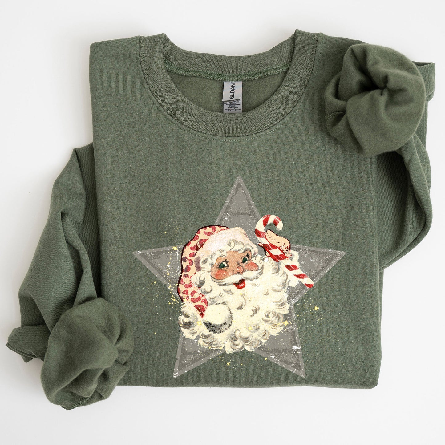Retro Santa Green Star, Christmas, Winter, Xmas Sweatshirt
