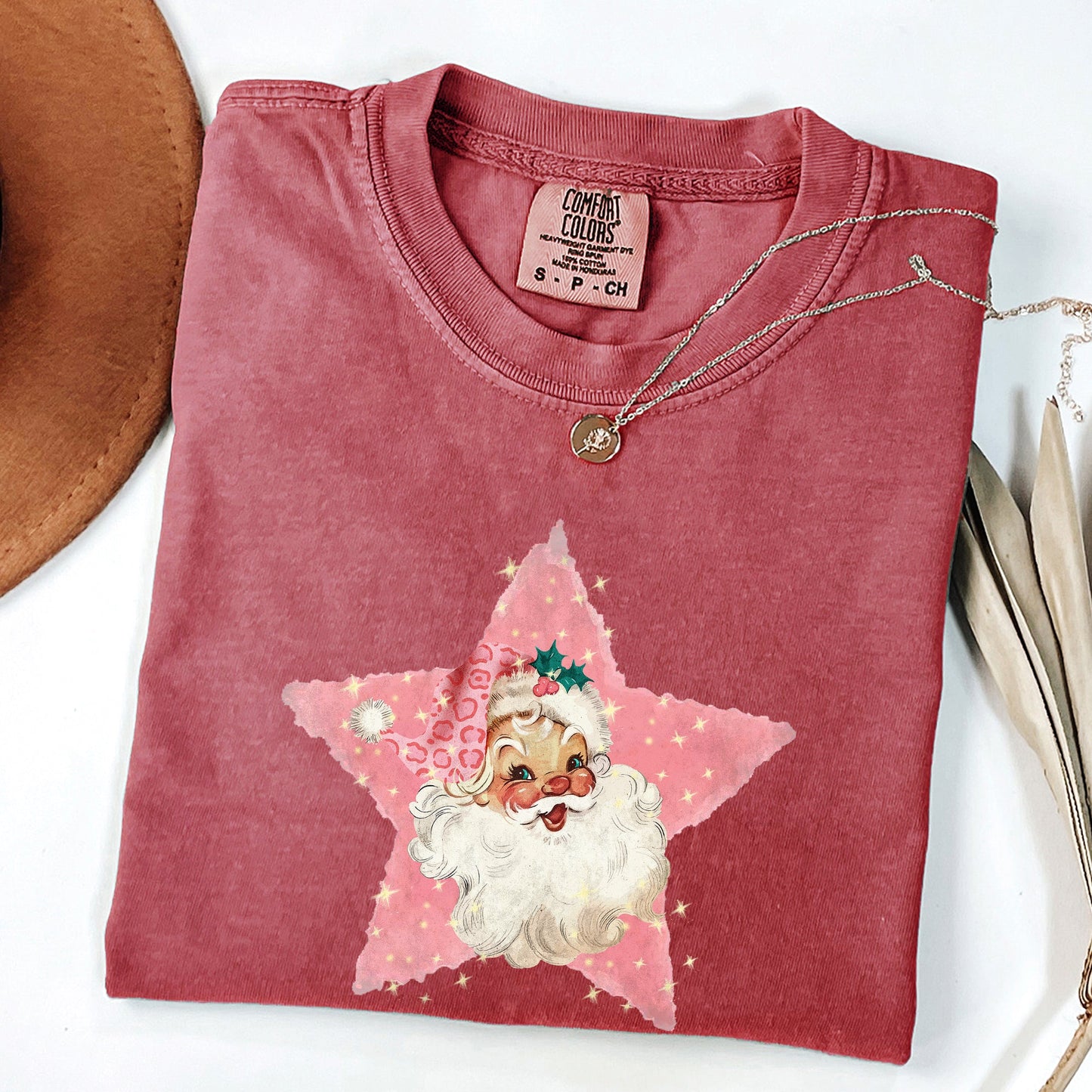 Retro Santa Pink Star, Christmas, Winter, Xmas Tshirt Comfort Colors T-Shirt