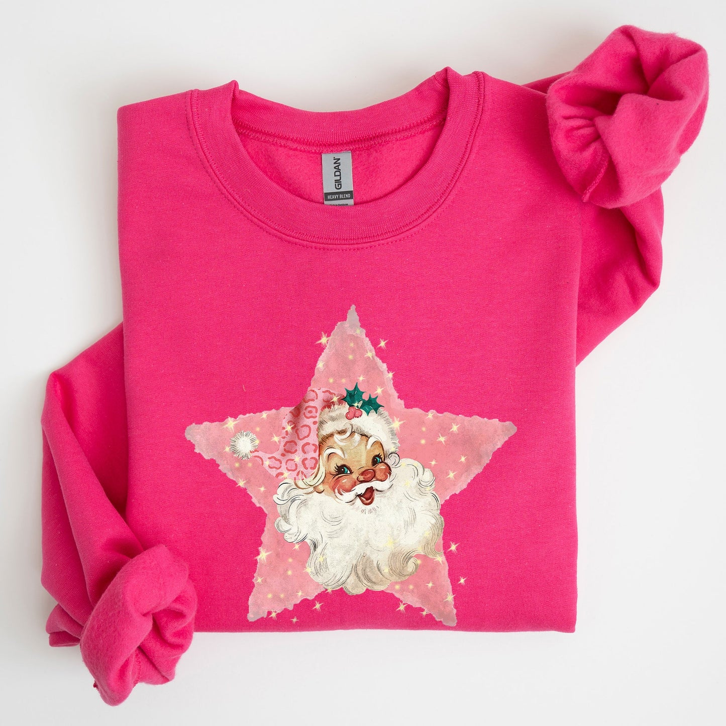 Retro Santa Pink Star, Christmas, Winter, Xmas Sweatshirt