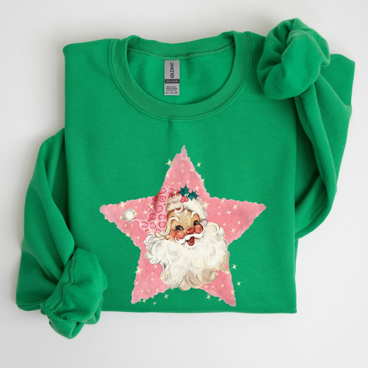 Retro Santa Pink Star, Christmas, Winter, Xmas Sweatshirt