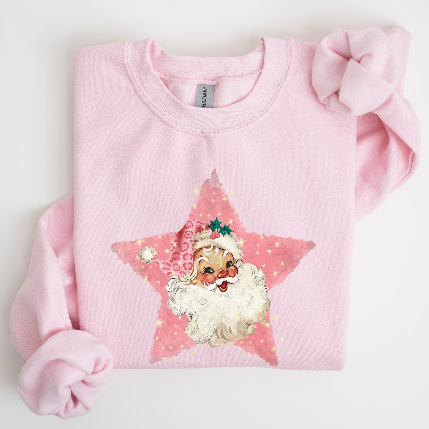Retro Santa Pink Star, Christmas, Winter, Xmas Sweatshirt
