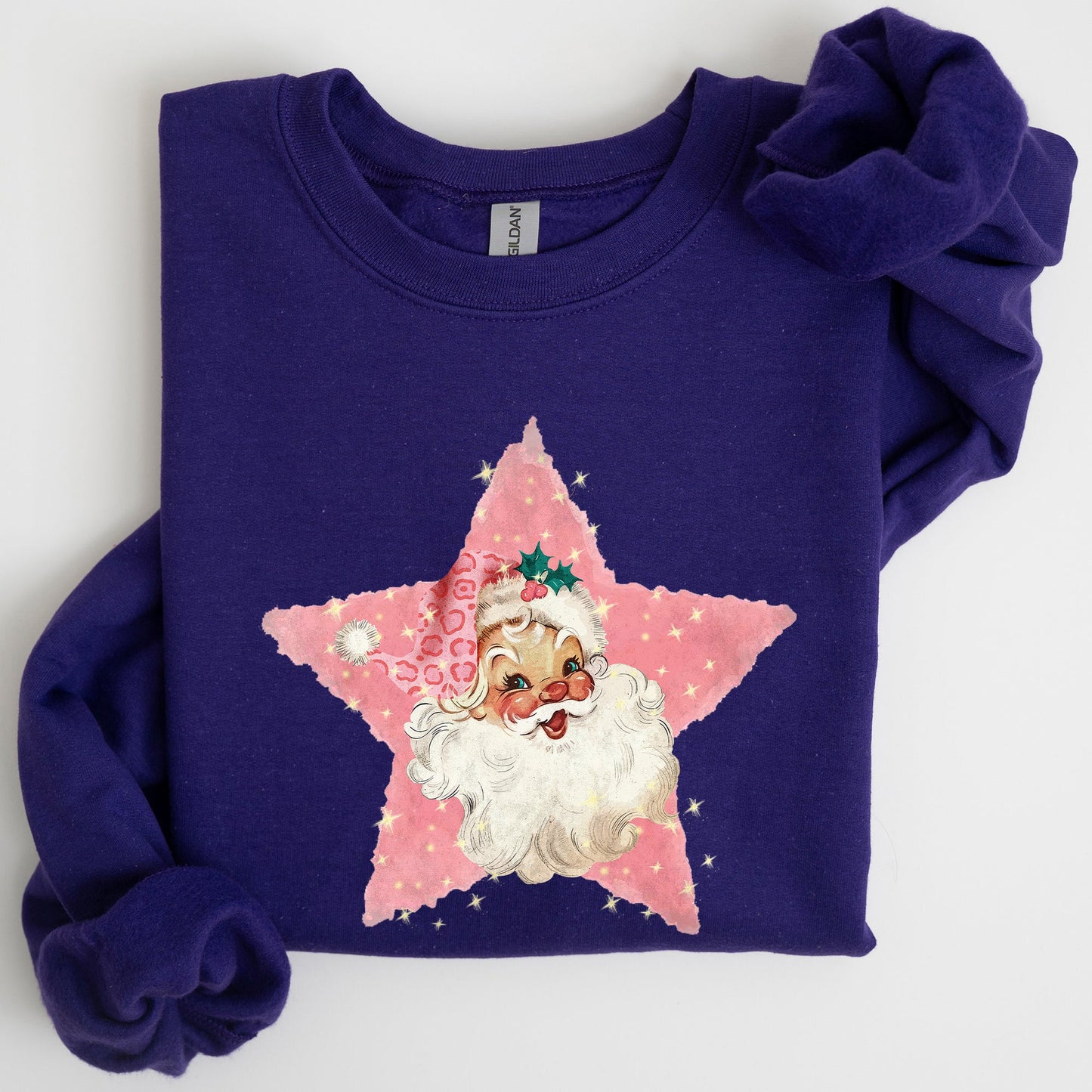 Retro Santa Pink Star, Christmas, Winter, Xmas Sweatshirt