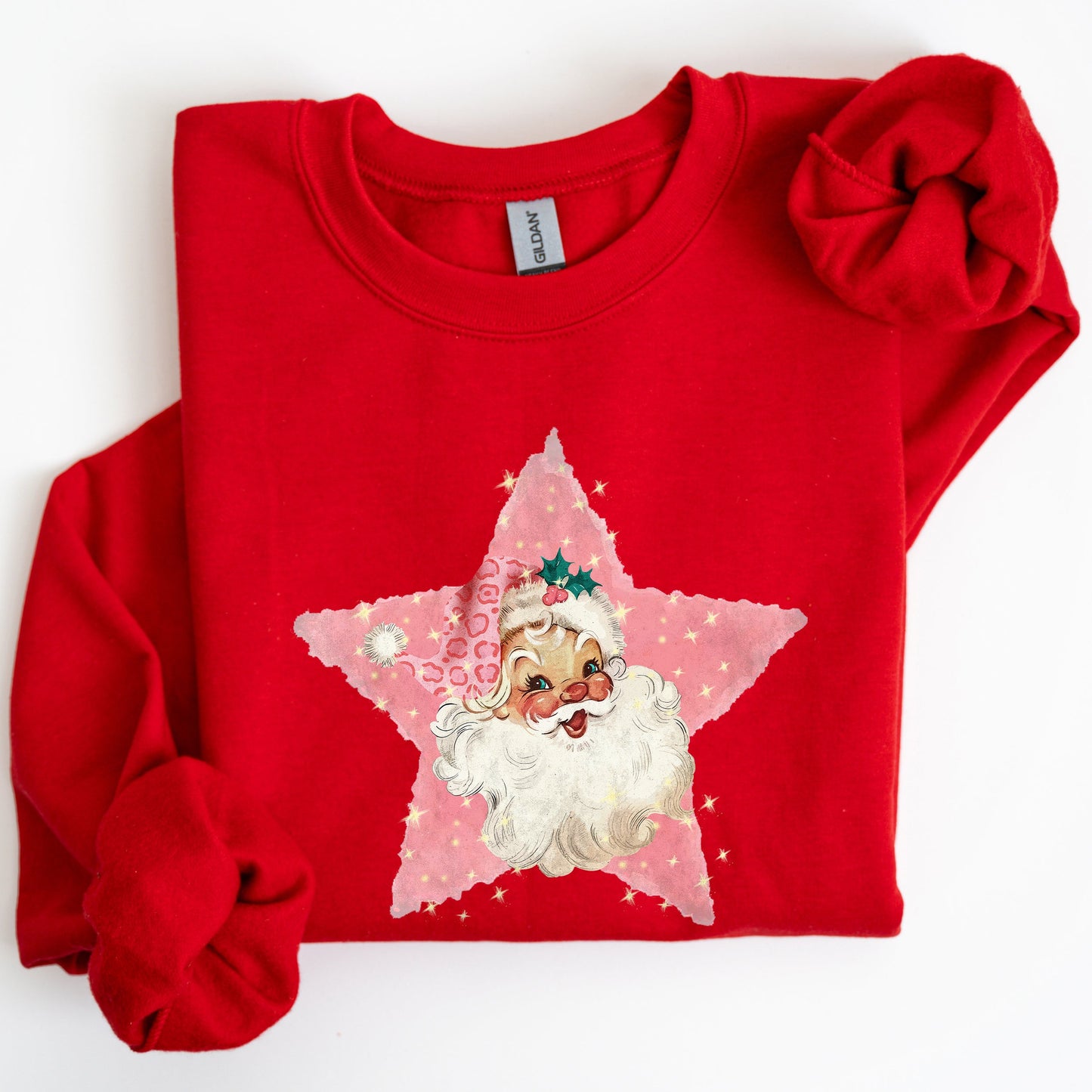 Retro Santa Pink Star, Christmas, Winter, Xmas Sweatshirt