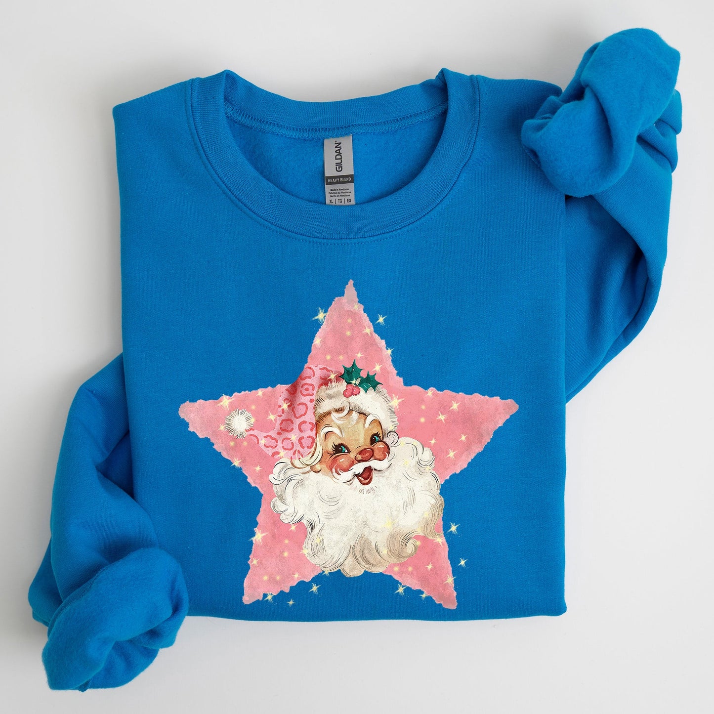 Retro Santa Pink Star, Christmas, Winter, Xmas Sweatshirt