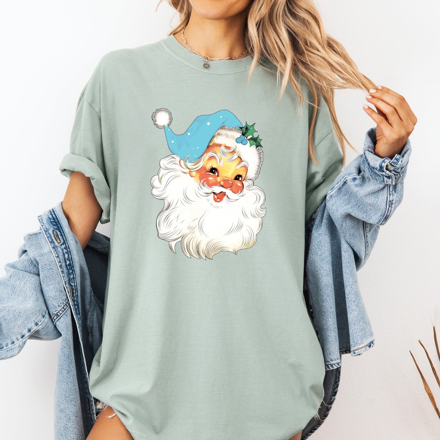 Retro Santa, Blue, Classic, Twinkle, Christmas, Winter, Xmas Tshirt Comfort Colors T-Shirt