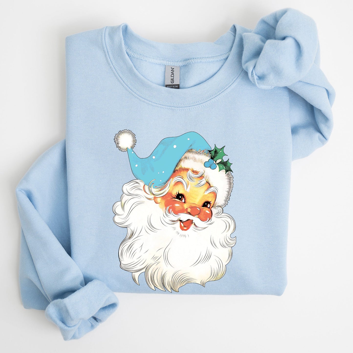 Retro Santa, Blue, Classic, Twinkle, Christmas, Winter, Xmas Sweatshirt