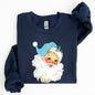 Retro Santa, Blue, Classic, Twinkle, Christmas, Winter, Xmas Sweatshirt