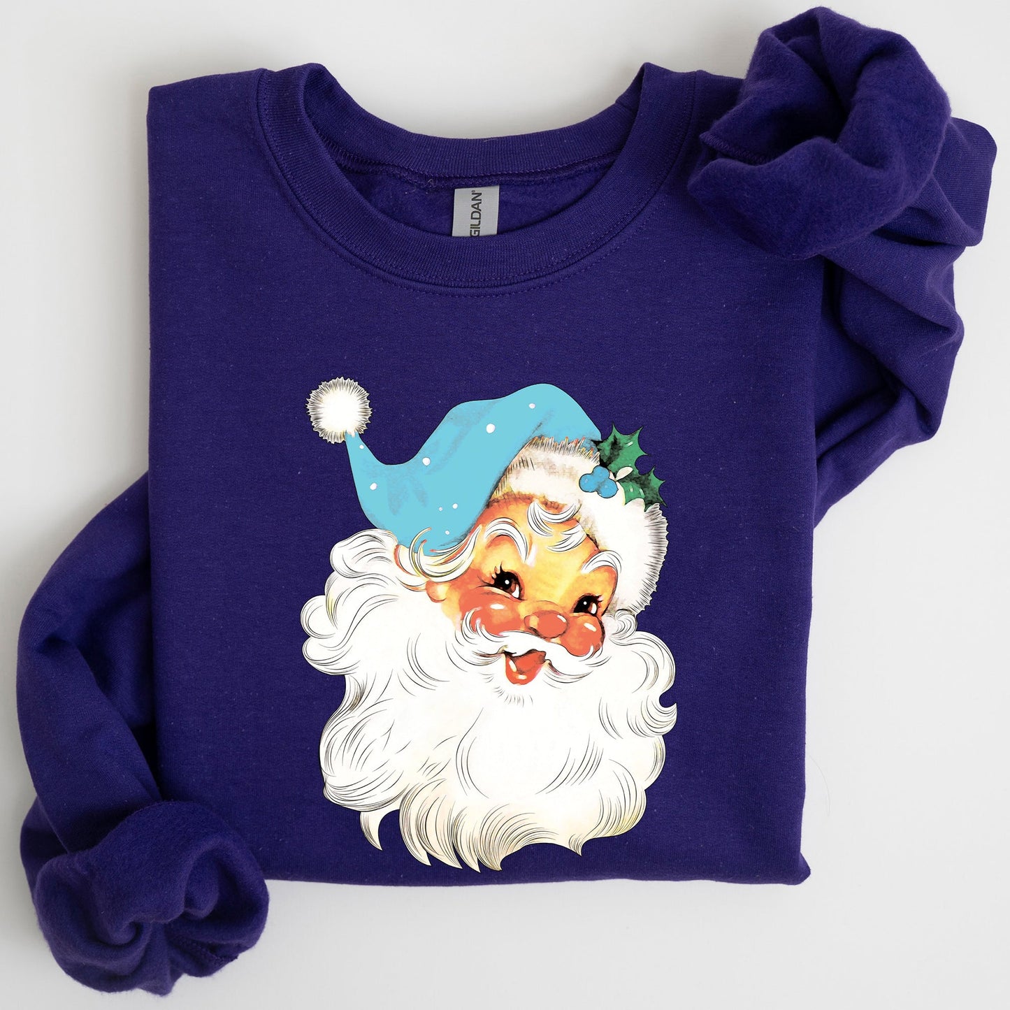 Retro Santa, Blue, Classic, Twinkle, Christmas, Winter, Xmas Sweatshirt