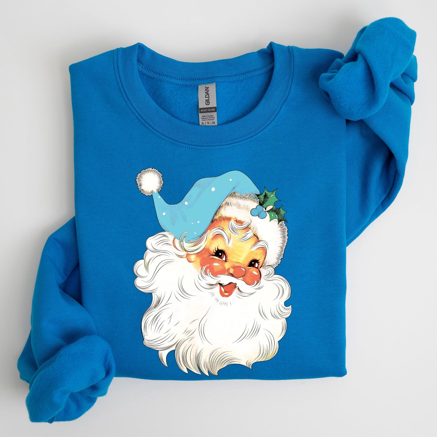 Retro Santa, Blue, Classic, Twinkle, Christmas, Winter, Xmas Sweatshirt