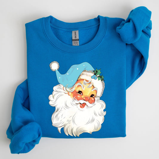 Retro Santa, Blue, Classic, Twinkle, Christmas, Winter, Xmas Sweatshirt