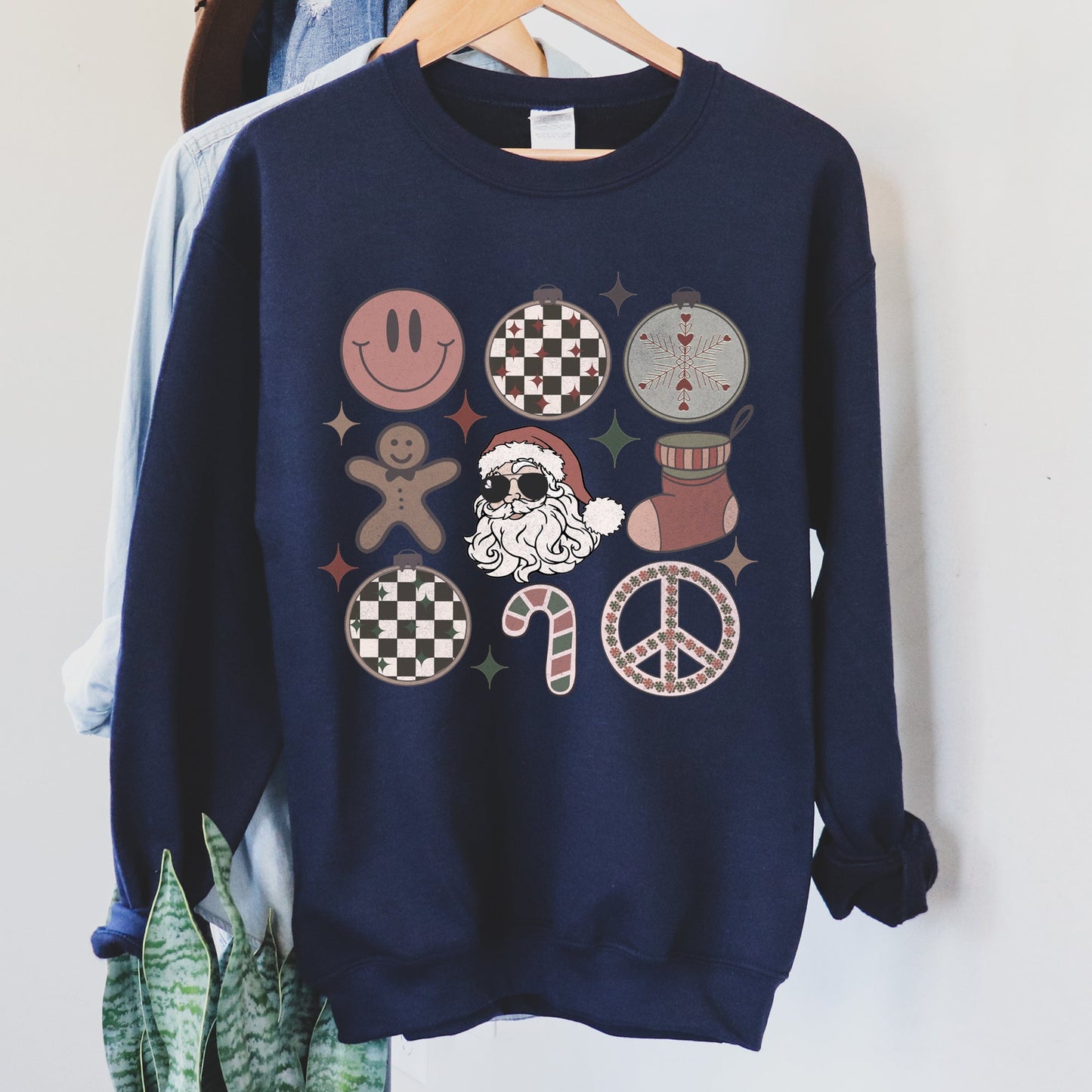 Retro Santa, Christmas, Peace, Snowflake Sweatshirt