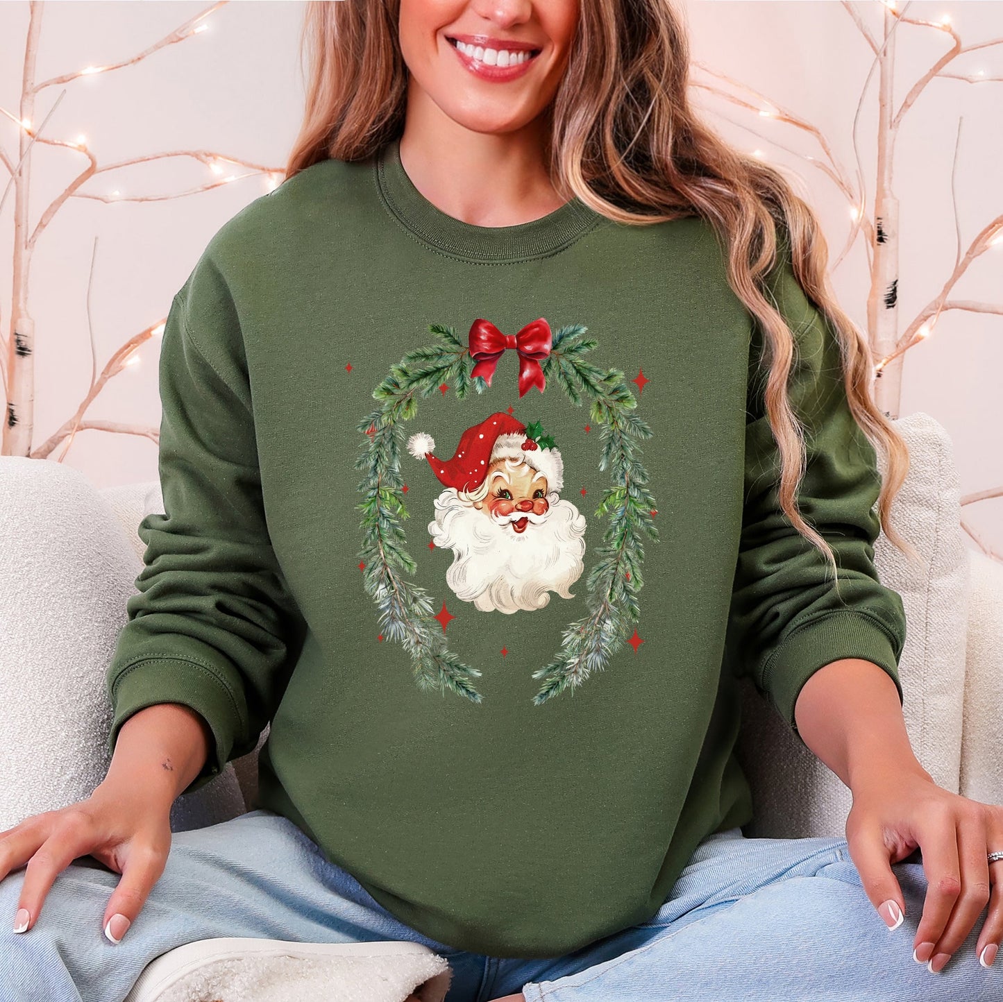 Retro Santa, Christmas, Vintage, Cute Sweatshirt