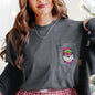 Retro Santa, Faux Glitter, Christmas Pocket Tee Comfort Colors T-Shirt