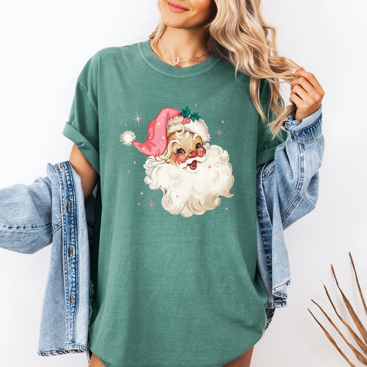 Retro Santa, Pink Christmas Sparkles, Vintage, Winter, Snow, Xmas Tshirt Comfort Colors T-Shirt