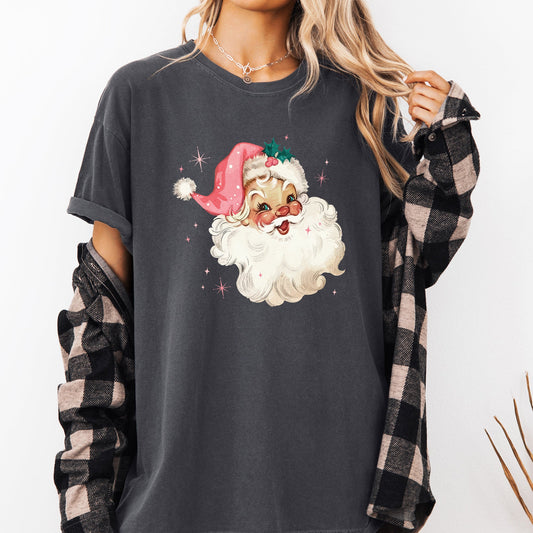 Retro Santa, Pink Christmas Sparkles, Vintage, Winter, Snow, Xmas Tshirt Comfort Colors T-Shirt