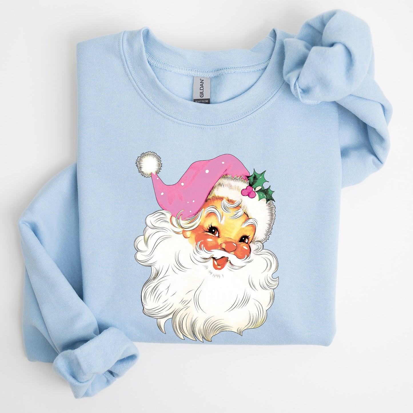 Retro Santa, Pink, Classic, Twinkle, Christmas, Winter, Xmas Sweatshirt