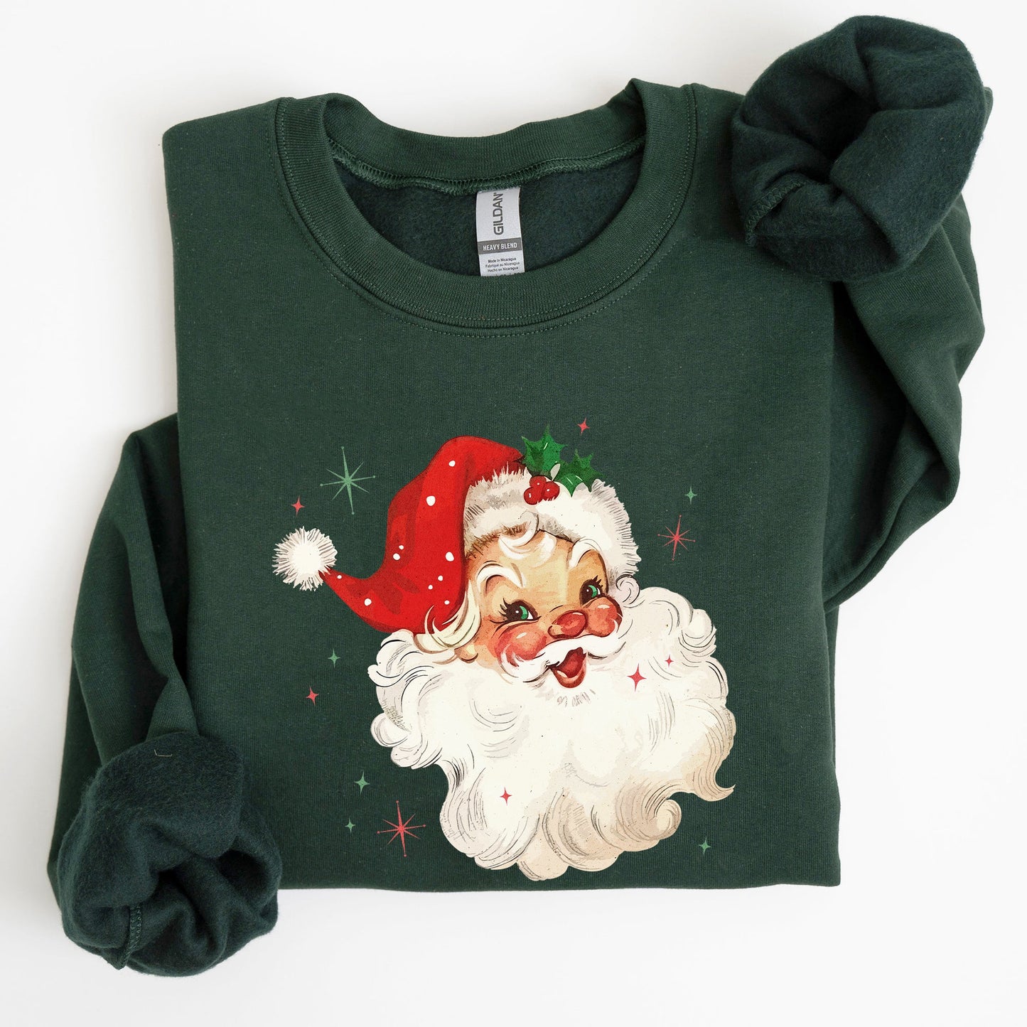 Retro Santa, Red Christmas Sparkles, Vintage, Winter, Snow, Xmas Sweatshirt