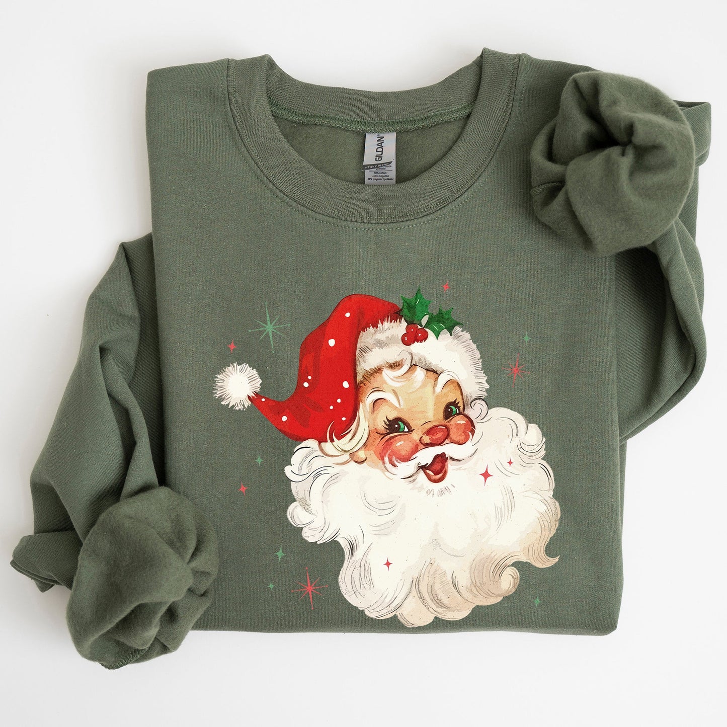Retro Santa, Red Christmas Sparkles, Vintage, Winter, Snow, Xmas Sweatshirt
