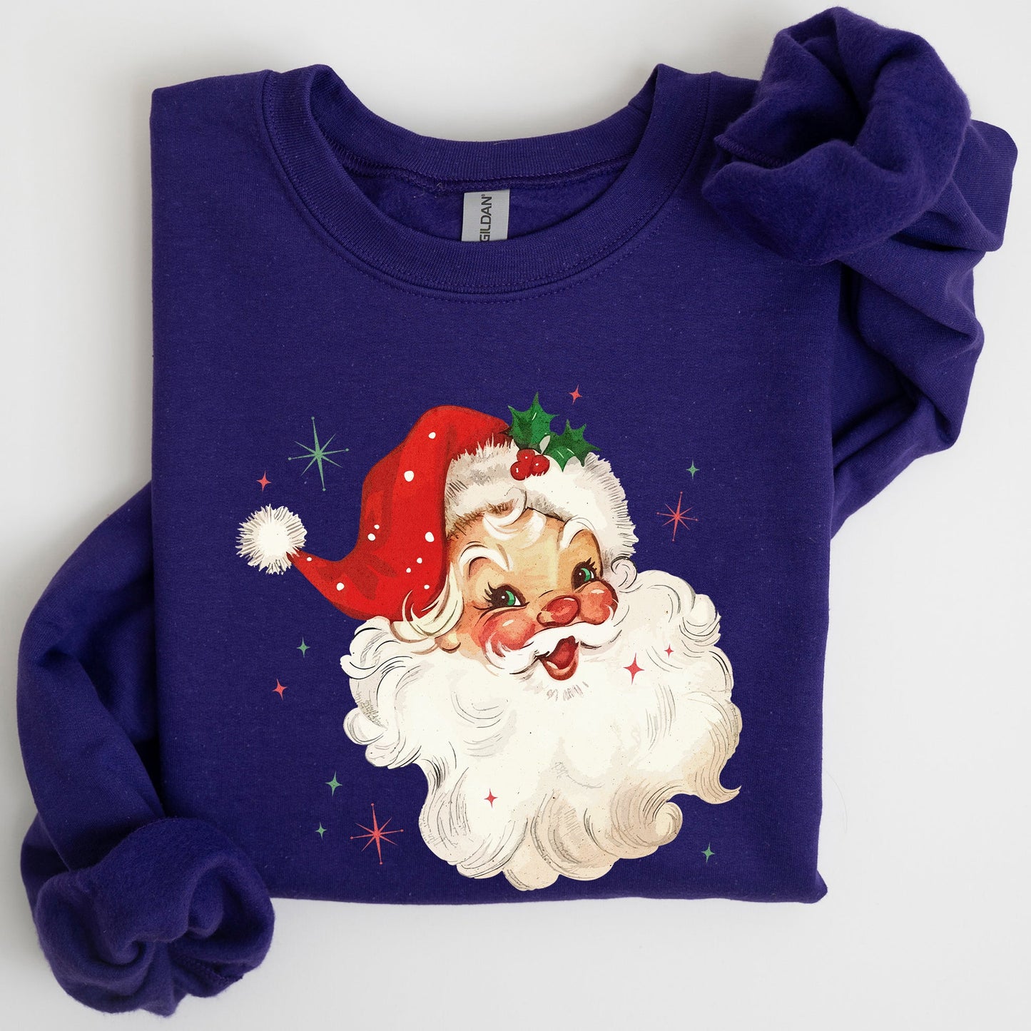Retro Santa, Red Christmas Sparkles, Vintage, Winter, Snow, Xmas Sweatshirt