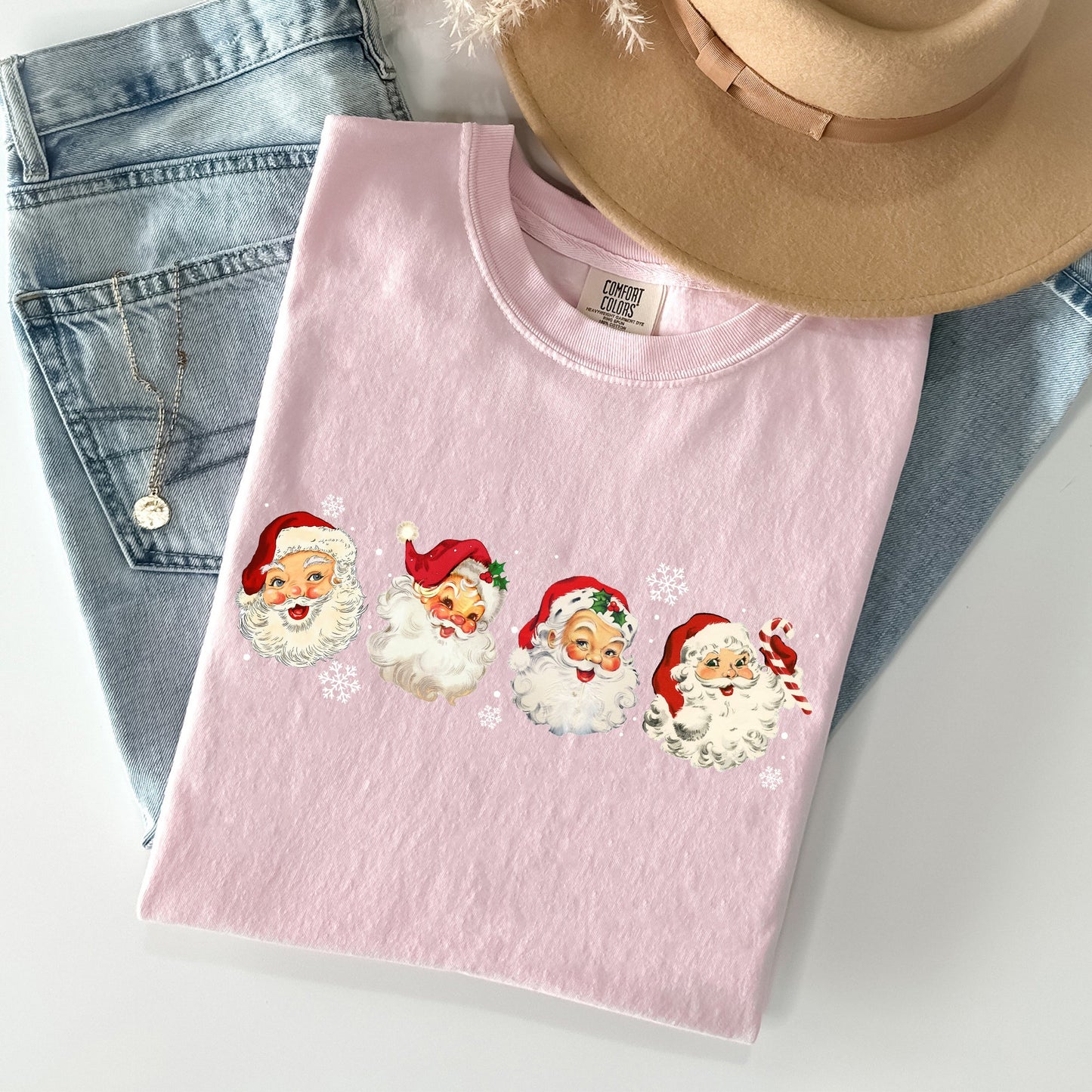 Retro Santas In A Row, Christmas, Winter, Xmas Tshirt Comfort Colors T-Shirt