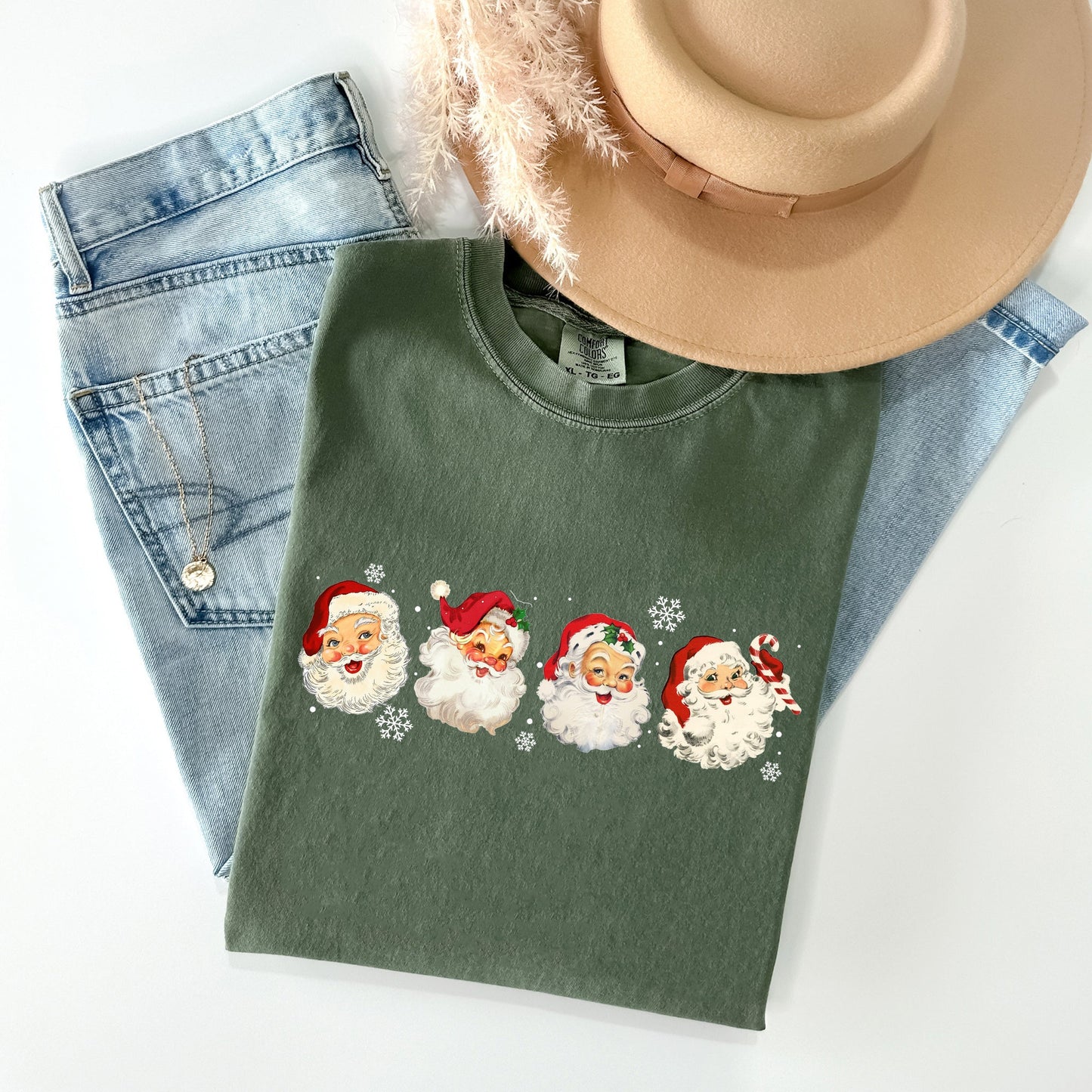Retro Santas In A Row, Christmas, Winter, Xmas Tshirt Comfort Colors T-Shirt