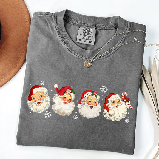 Retro Santas In A Row, Christmas, Winter, Xmas Tshirt Comfort Colors T-Shirt