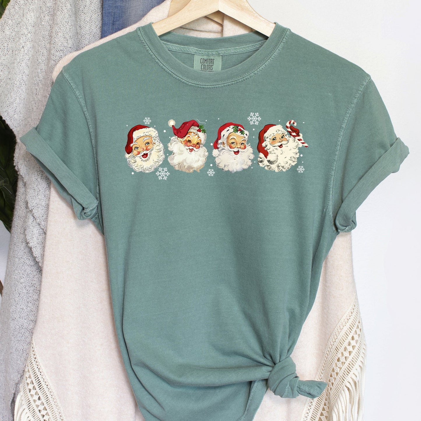 Retro Santas With Snowflakes, Christmas, Comfort Colors Tshirt
