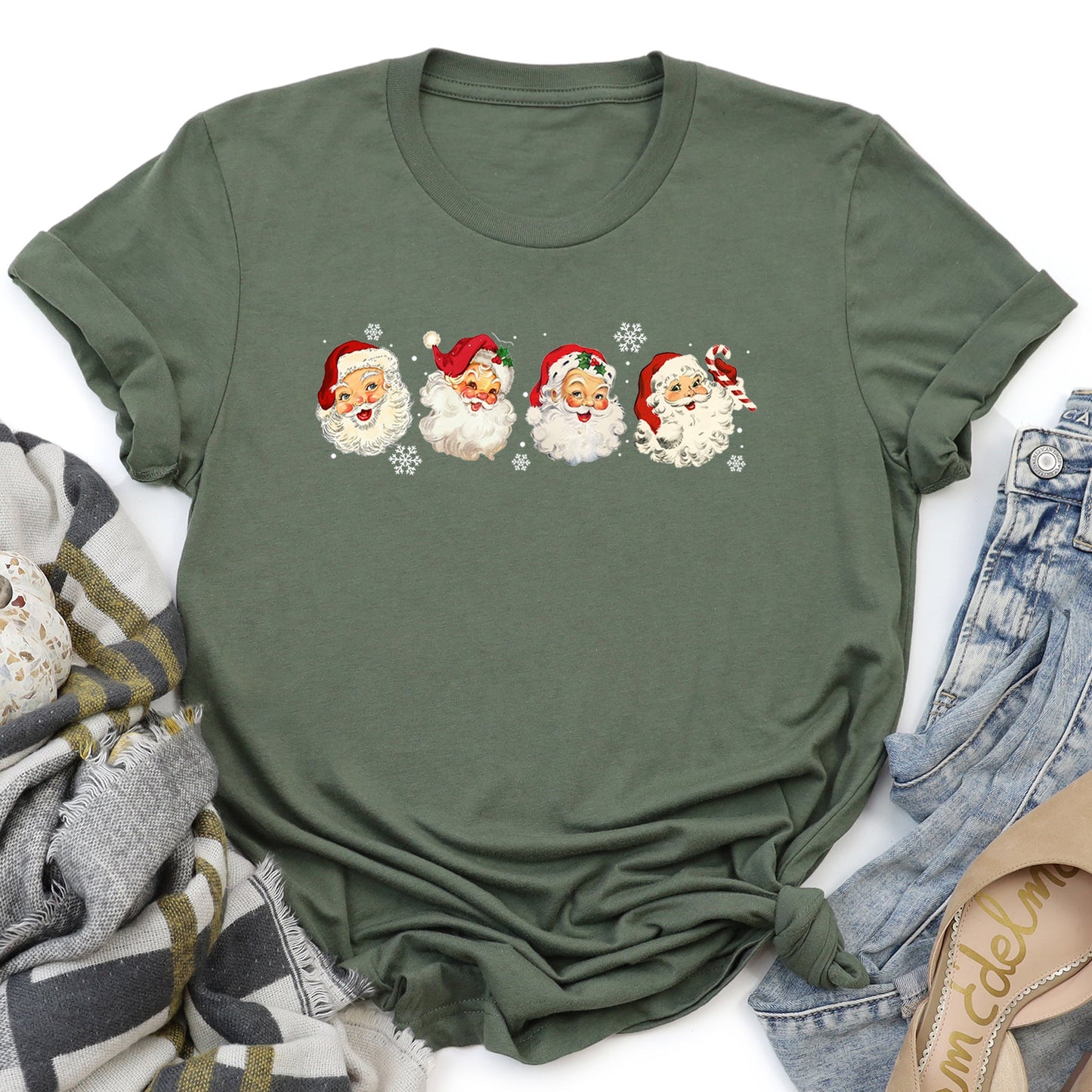 Retro Santas With Snowflakes, Christmas Super Soft Tees