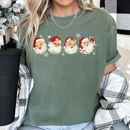 Retro Santas With Snowflakes, Christmas, Comfort Colors Tshirt