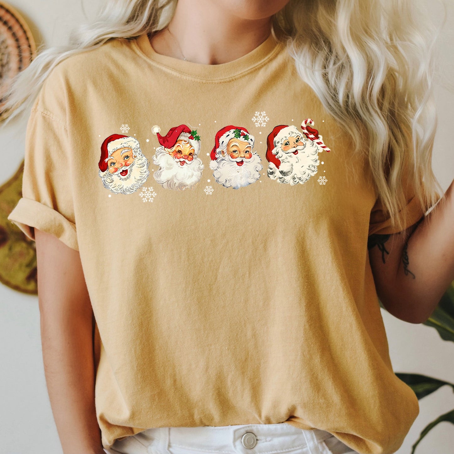 Retro Santas With Snowflakes, Christmas, Comfort Colors Tshirt