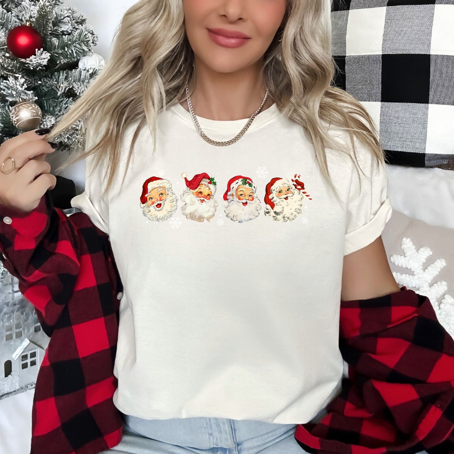 Retro Santas With Snowflakes, Christmas Super Soft Tees
